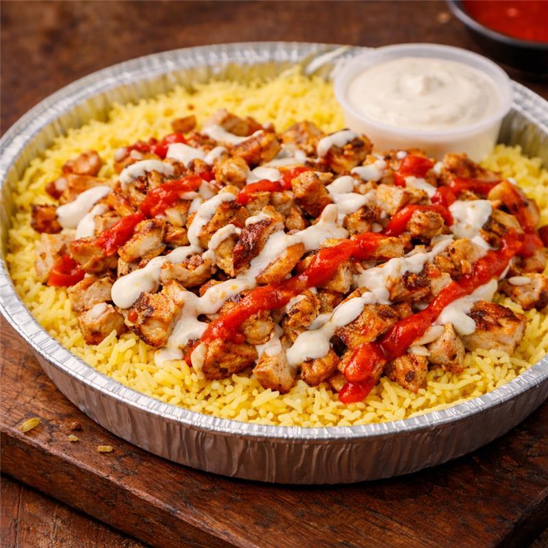 LAMB, CHICKEN OR STEAK OVER RICE